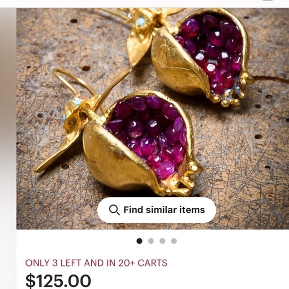 - Jeweled Pomegranate 22k Gold unique Dangle Drop Earrings pomegranite vermeil - Picture 6 of 8